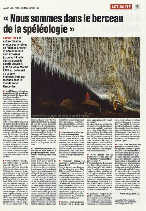 Article interview paru dans le Journal de Millau du 5 juillet 2018 dans le cadre de l'exposition à la galerie du "Salon" (avec une photo d'illustration).
 